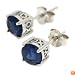 Sterling Silver 6mm Round Simulated Sapphire Stud Earrings by Charles Winston