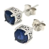 Sterling Silver 6mm Round Simulated Sapphire Stud Earrings by Charles Winston