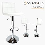2 Swivel White Elegant PU Leather Modern Adjustable Hydraulic Bar Stool Barstool