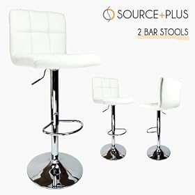 2 Swivel White Elegant PU Leather Modern Adjustable Hydraulic Bar Stool Barstool by Modern Bar Stools