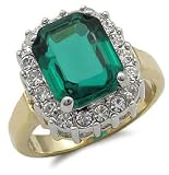 14KG Plated Emerald Green CZ Solitaire Pave Sides CZ Ring