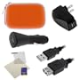 GTMax 5 IN 1 Charger Orange Case Cable LCD Protector Accessory Bundle Kit for Creative Labs Vado HD 720p, Vado HD 4GB 8GB Pocket Video Camcorder
