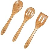 Wooden Spoon Set, Bamboo Spoons Thick Construction, Solid Wood Kitchen Utensils, 3 Piece Gift, Best Salad Tongs