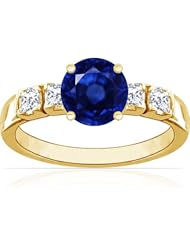 18K Yellow Gold Round Cut Blue Sapphire Ring With Sidestones (GIA Certificate)