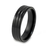 Black Plated Grooved Polished Titanium Ring (6.0 mm) - Sizes 8-13