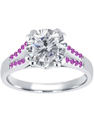 1.20 Ct Round H/I Diamond Pink Sapphire 14K White Gold Ring