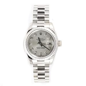 Rolex Ladys President New Style Heavy Band 18k White Gold Model 179179 Fluted Bezel Silver Diamond Dial