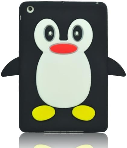New Case for Apple Ipad Mini Cute Animal Penguin Soft Silicone Rubber Skin Protective Cover-Black(Random Gift 2 PCS Cartoon Sticker)