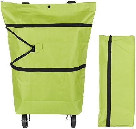Large Collapsible Wheeled Shopping Bag ✪ OriDecor Reusable and Reinforced Large Capacity Water Proof Wheeled Shopping Bag Grocer Bag (Green)