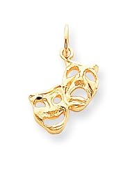 10K Gold Comedy & Tragedy Charm Smile Now Cry Later