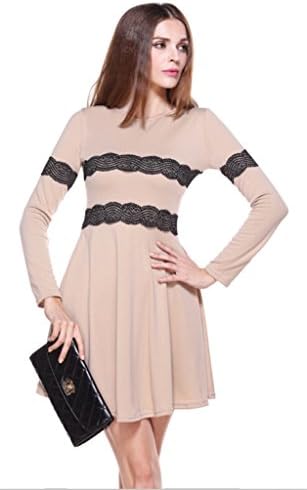 Women's Round Collar Lace Long Sleeve Dress