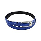 Womens Slim Dress Belt With Rectangular Buckle  Blue