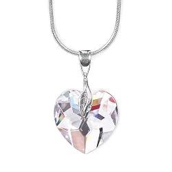 'Olive N Figs' Genuine Swarovski Crystal Heart Pendant Necklace with 18inch Sterling Silver Shiny Snake Chain - Crystal Clear