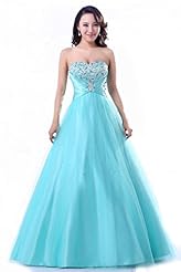 A-line Sweetheart Tulle Sequined Lace-Up Beaded Crystal Sleeveless Evening Dress/Prom Dress 