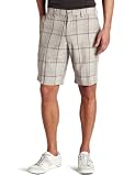 Haggar Men's C18 Plain Front Neutral Grid Plaid Performance Short