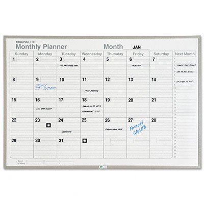 Magna Visual ML-341 Magna Visual Monthly Planning Board Porcelain-On-Steel 48 x 36 Gray