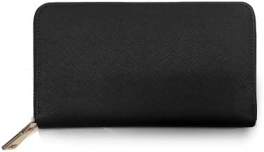 Thick Crosshatched Zip-Around Genuine Leather Wallet (Black Onyx)
