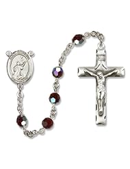 St. Tarcisius Patron Saint St. Sterling Silver Rosary w/Patron Saint Medal Center Catholic Religious Necklace Prayer w/Swarovski Austrian Tin Cut Crystal & Gemstone Beads Crucifix