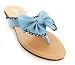 Faux Leather Bow Stitch Thong Flip Flop Sandals Blue or White