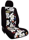 IMAGE OF Shear Comfort Custom Chevy Trailblazer Seat Covers - REAR ROW: 60/40 Split Back and Bottom w/ Folding Headrests and Seatbelt in Backrest (5 Passenger) (2005-2009) - Neo-Sport Black w/ Hawaiian Surfboard Colors Print Inserts