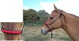 black & red clinician rope horse halter with braided noseband