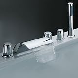IMAGE OF Three Handle Flexible Countertop Waterfall Widespread Roman Tub and Shower Faucet, Chrome