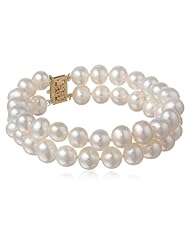 White Freshwater Cultured AA-Quality Pearl (8.5-9mm) Double-Row Bracelet with 14k Yellow Gold Clasp