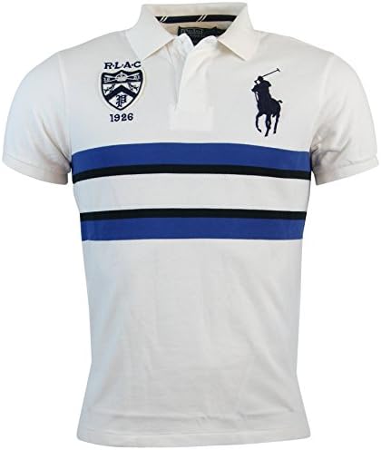 Polo Ralph Lauren Mens Custom Fit Big Pony Mesh Polo Shirt - L - White/Blue/Black