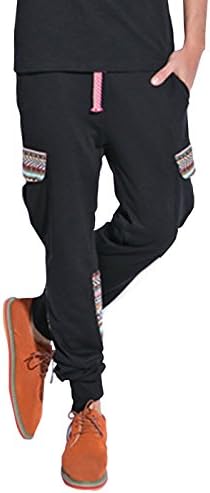 UUROS Men's Cotton Drop Crotch Sport Hip Hop Sweatpants Skinny Fall Pants Black L