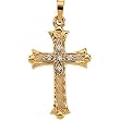 14K Yellow Gold Diamond Cross Pendant - 25.00x18.00mm