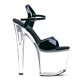 8 Inch Women's Sexy Black Shoes High Heel Sandal Shoes High Platform With Ankle Strap