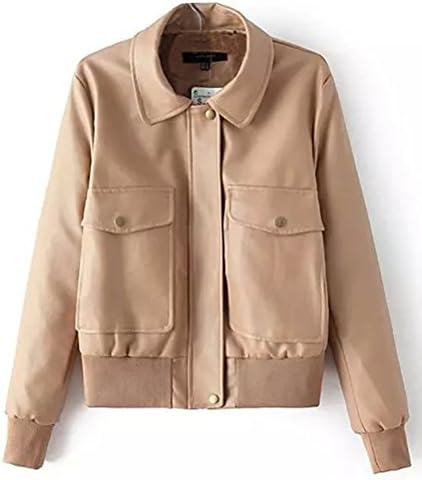 QUIZAS PASION Women's PU Leather Double Pockets Moto Biker Detail Jacket(Pink,L)