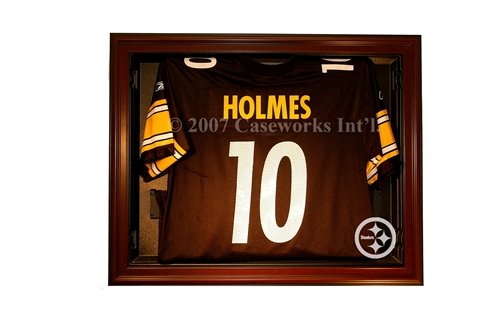 Pittsburgh Steelers Football Jersey Display Case with Removable Face and Mahogany Finish Frame