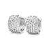Classic Bridal 4 Four Row Cubic Zirconia Pave Clear CZ Wide Huggie Hoop Earrings For Women Silver Plated Brass .5 Diameter