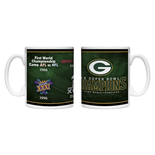 NFL Green Bay Packers 15oz 4 time Super Bowl XLV Champions 2pk Coffee Mug Set