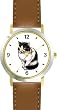 Black and White Cat - WATCHBUDDY&reg; DELUXE TWO-TONE THEME WATCH - Arabic Numbers - Brown Leather Strap-Size-Large ( Men's Size or Jumbo Women's Size )