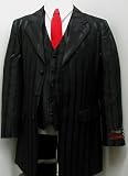 Mens Black Tone on Tone Three Piece (3pc) Dress Zoot Suit - Includes New Single Breasted Jacket, Vest, and Pants - High Quality Super 150s