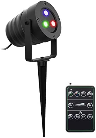 Dynamic Red&amp;Blue&amp;Green Laser Christmas Lights, SeresRoad Moving IP65 Aluminum Outdoor Star Projection Laser Spotlight Lamp with Wireless Control for Decorative Tree Yards Patio House Home (15ft cable)