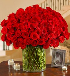 Flowers by 1800Flowers - 100 Premium Red Roses in a Vase - 100 Red Roses in a Vase
