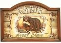 Raised Black Bear Fishing Plaque Sign "Cabin Sweet Cabin" 23.5-inch