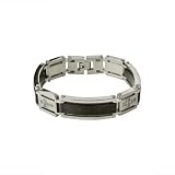 Mens Stainless Steel & Black Matte Link Bracelet w/ Cubic Zirconia Crosses, 8.5"