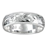 Sterling Silver Hawaiian Hand Carved 6mm Plumeria Ring Band