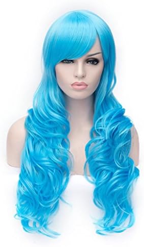 Beauty Number 1 New Fashion 32" 80cm Women Wig Long Wavy Hair Heat Resistant Spiral Curly Cosplay Wigs Light Blue(#COS05)
