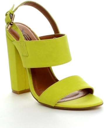 X2B FAY-1 Women's Round Toe Buckle Ankle Strap Chunky Heel Dress Sandals, Color:LEMON, Size:6.5