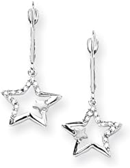 14k White Gold Diamond Star Leverback Earrings