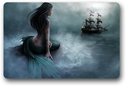 SANMOU Custom Vintage Mermaid Art Pattern Natural Coco Coir Doormat 23.6"x15.7"