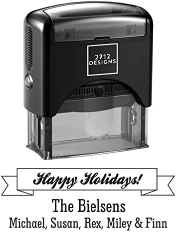 Happy Holiday Banner Custom Personalized Self Inking Return Address Stamp - Great Wedding, Housewarming, or Teacher Client Gift