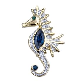 Vintage Blue Marquise Seahorse Brooch