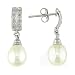 10K White Gold .08 ctw Diamond and Pearl Drop Earrings