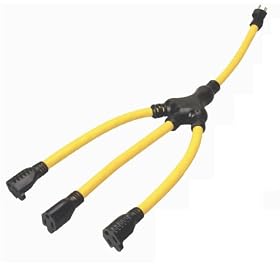 Coleman Cable 09019 W-Splitter, Extending Outlet Adapter, Splits 1 to 3 Outlets, 2-Ft